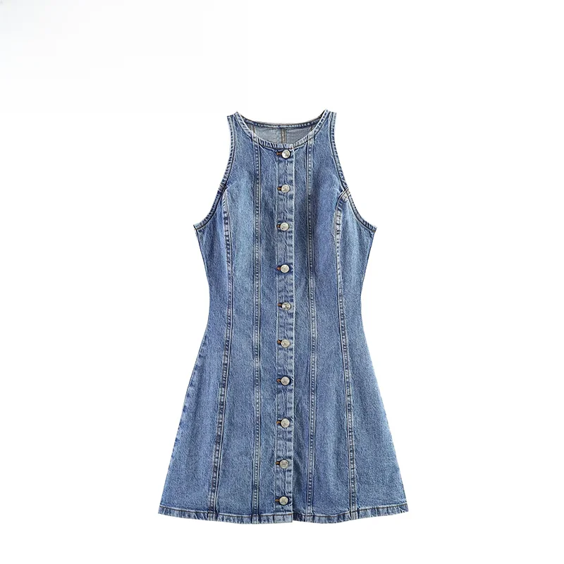 Fashionable  Denim Dress ZR Summer New Arrival Women's Clothing Thread Stitching Detail Stylish Casual Pure Color Polyest...
