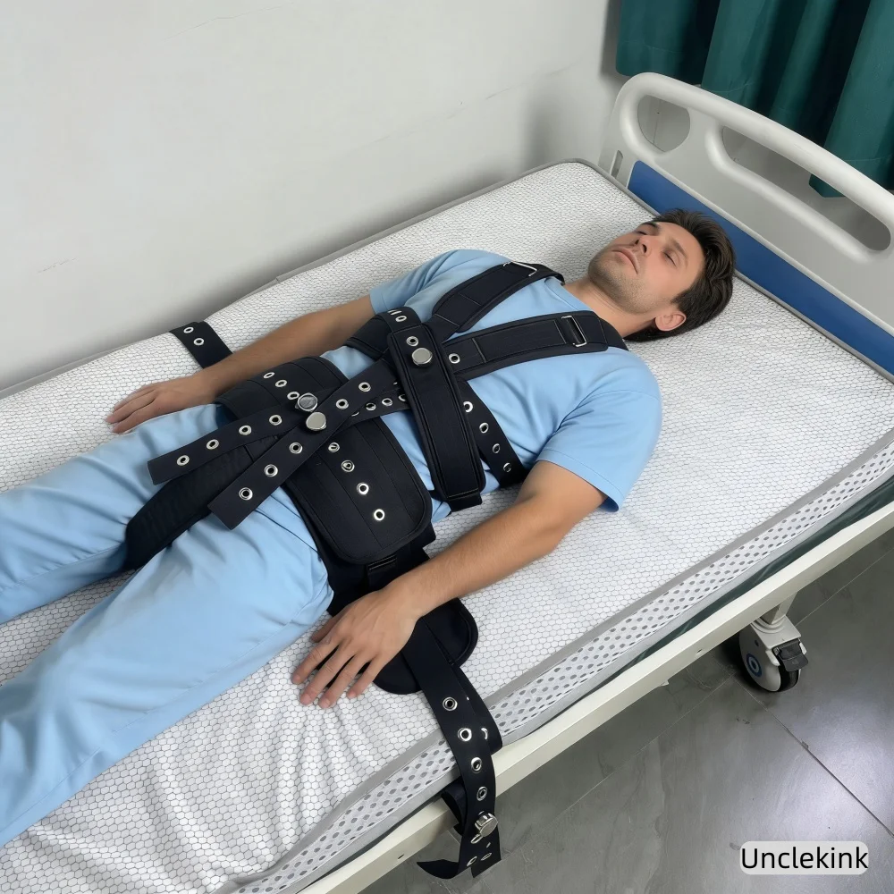 Patient Positioning Aids Magnetic Locking Restraint Set Adjustable Shoulder Waist Crotch Straps for Agitated Incontinent Care