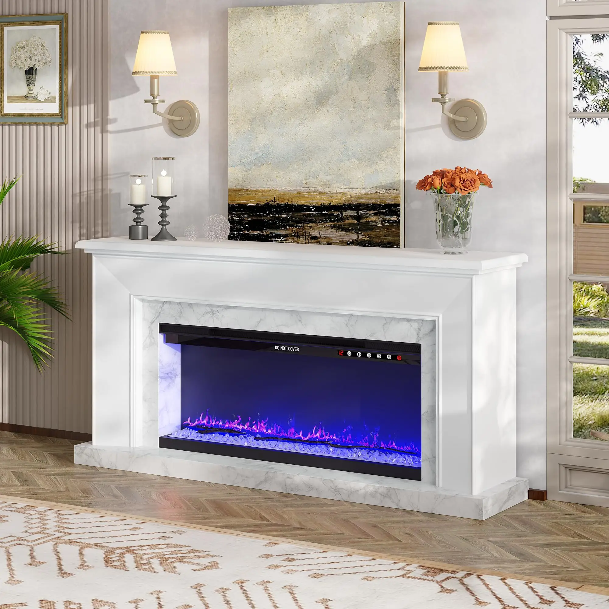 40”W 3-Sided Electric Fireplace Insert, Recessed & Wall Mount Fireplace Heater with Remote, 8H Timer, 12 Flame Colors