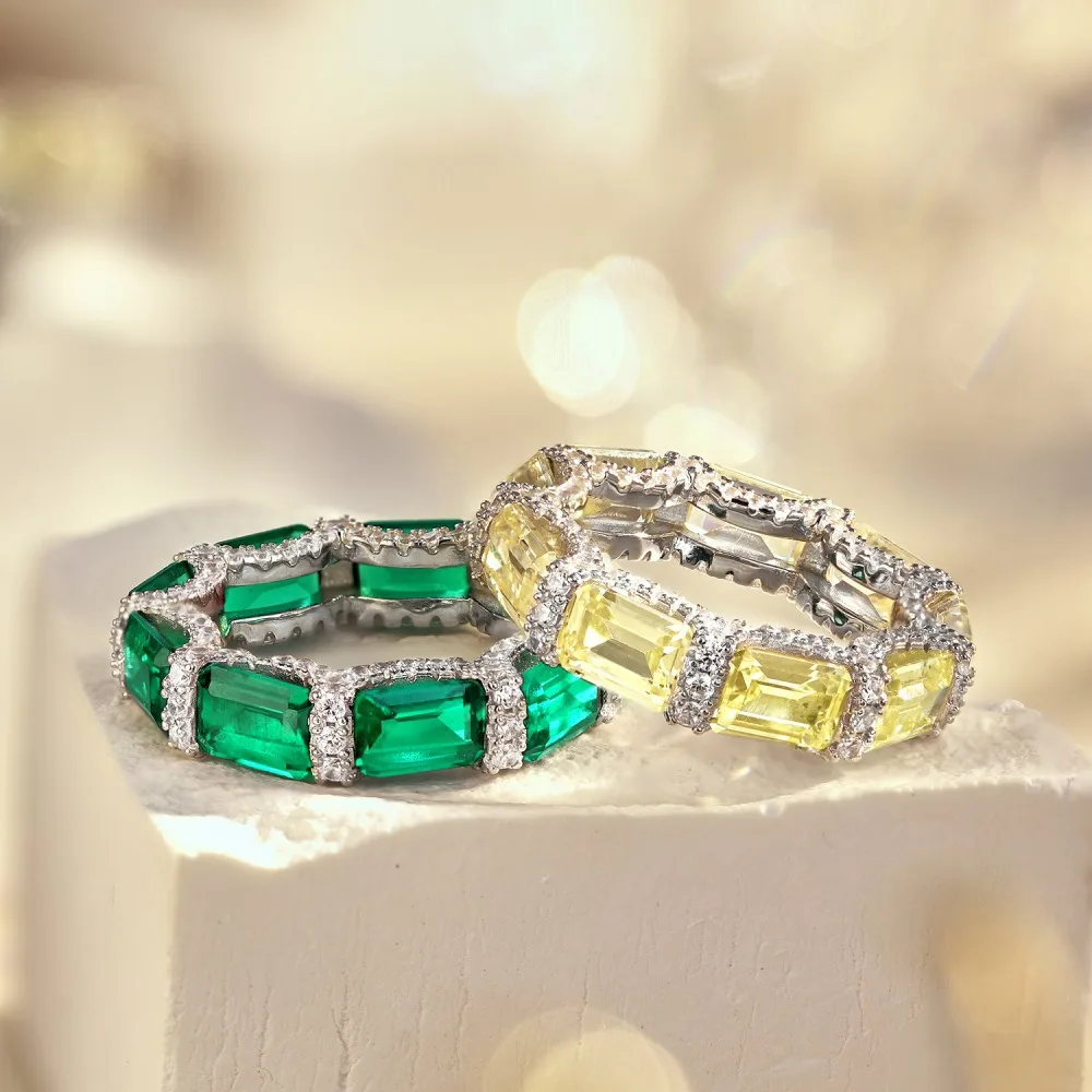 

Xiqi Emerald High Carbon Diamond Eternity Rings For Women S925 Silver 5A Zircon Gemstone Wedding Band Finger Ring Fine Jewelry