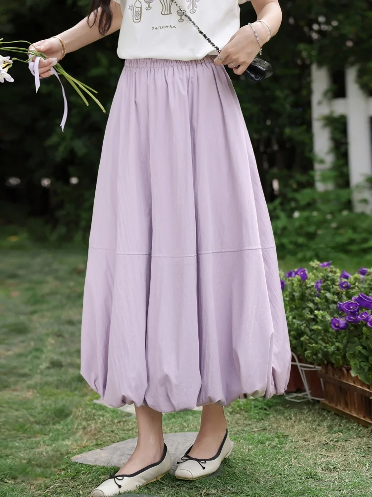 

South Deer Light Purple A-Line Skirt Women's Pleated Flower Bud f Skirt Summer Slimming Long Dr Casual Sle