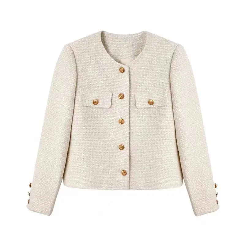 

Xiaoxiangfeng short coat women's spring and autumn new small tweed high-end solid color high-end top foreign style generation