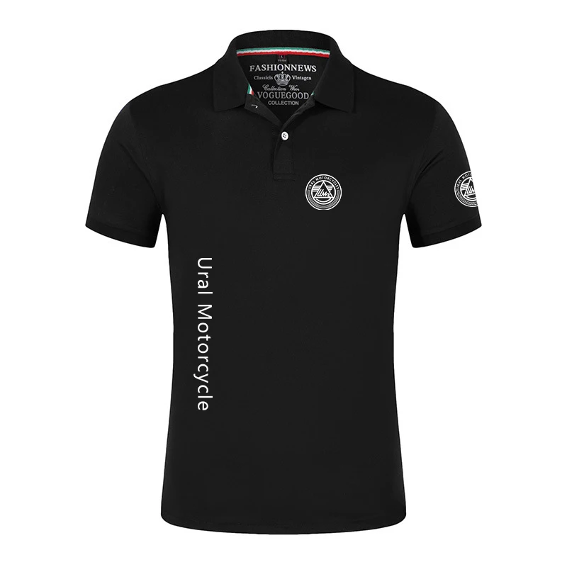 

2025 Summer Men's Russian Ural Motorcycle Logo Print Solid Color Sports Quick Dry Short Sleeve Business Casual Cotton Polo Shirt