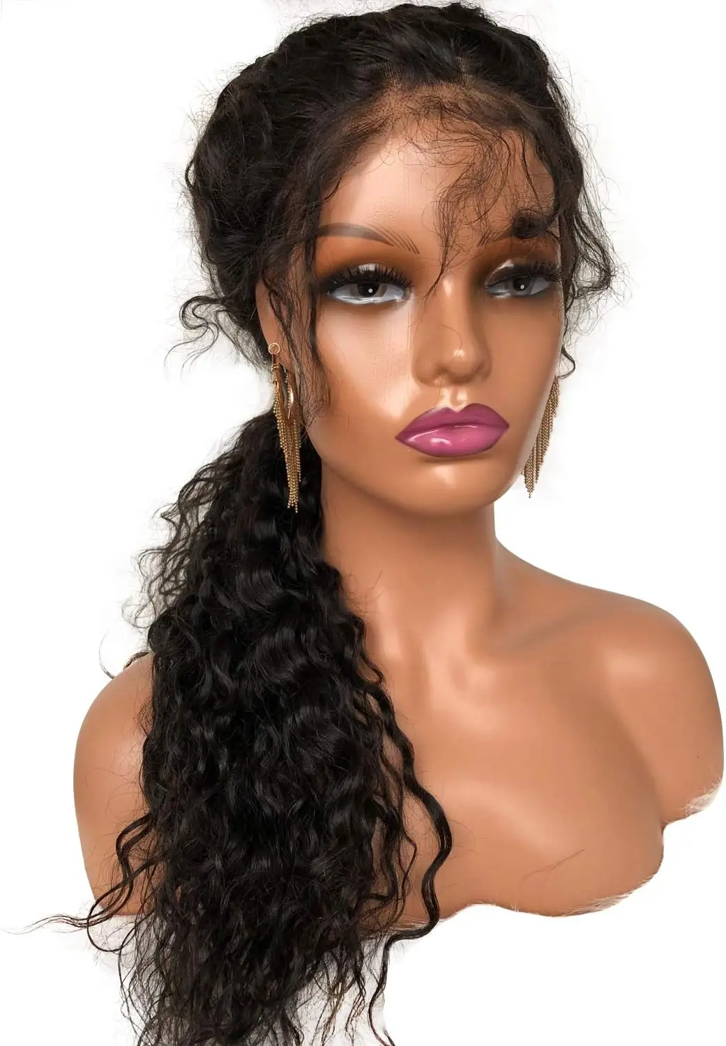 

Realistic Female Mannequin Head with Shoulders for Wigs, Jewelry Display - Light Brown
