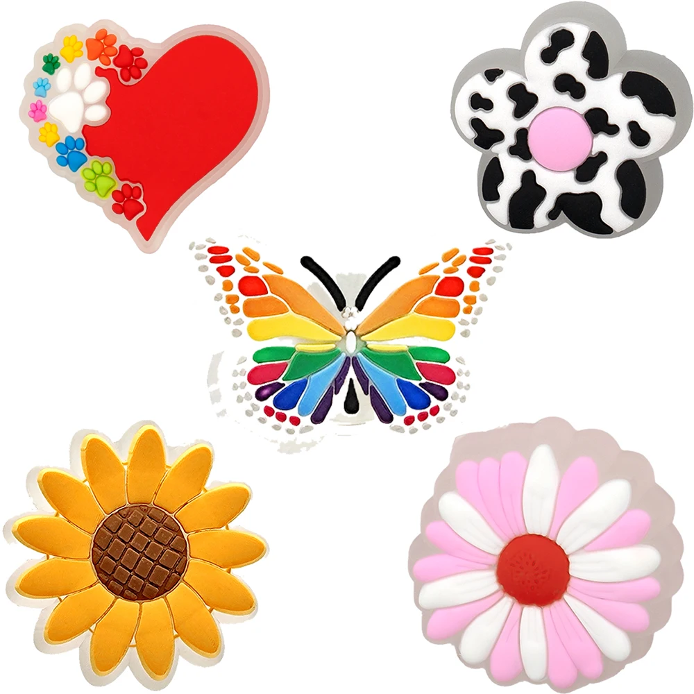 5 Stück süße LED-Schuhanhänger, Tierzubehör, rosa Herz-Katzen-Salamander-Pins für Schuhdekoration, Griff, Blumen-Schuhschnallen – Detail 7