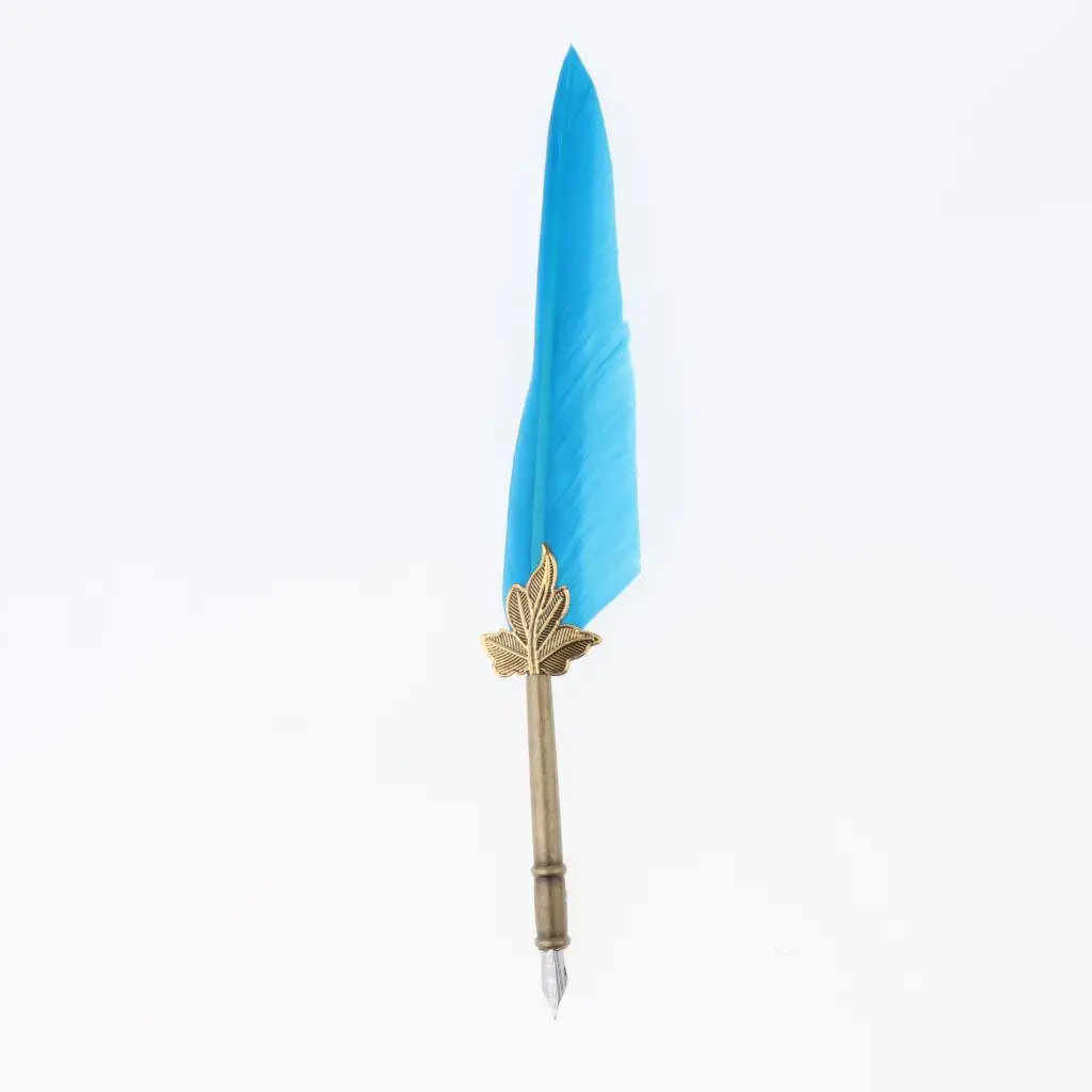Antique Feather Writing Pen Set Luxury Quill with Replaceable Steel Nibs and Ink Pot for Elegant Letters