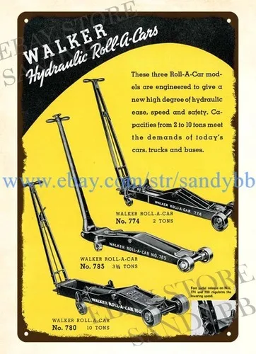 collectible 1937 Walker Lifting Equipment hydraulic roll-a-cars metal tin sign