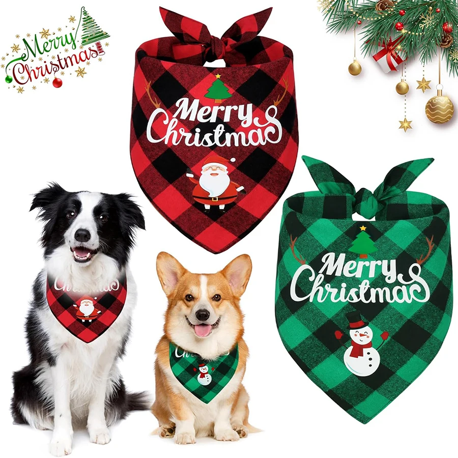 Christmas Pet Triangle Scarf Dog Bandanas Saliva Towel For Holiday Party Decoration Adjustab Scarf For Small to Large Sized Dogs