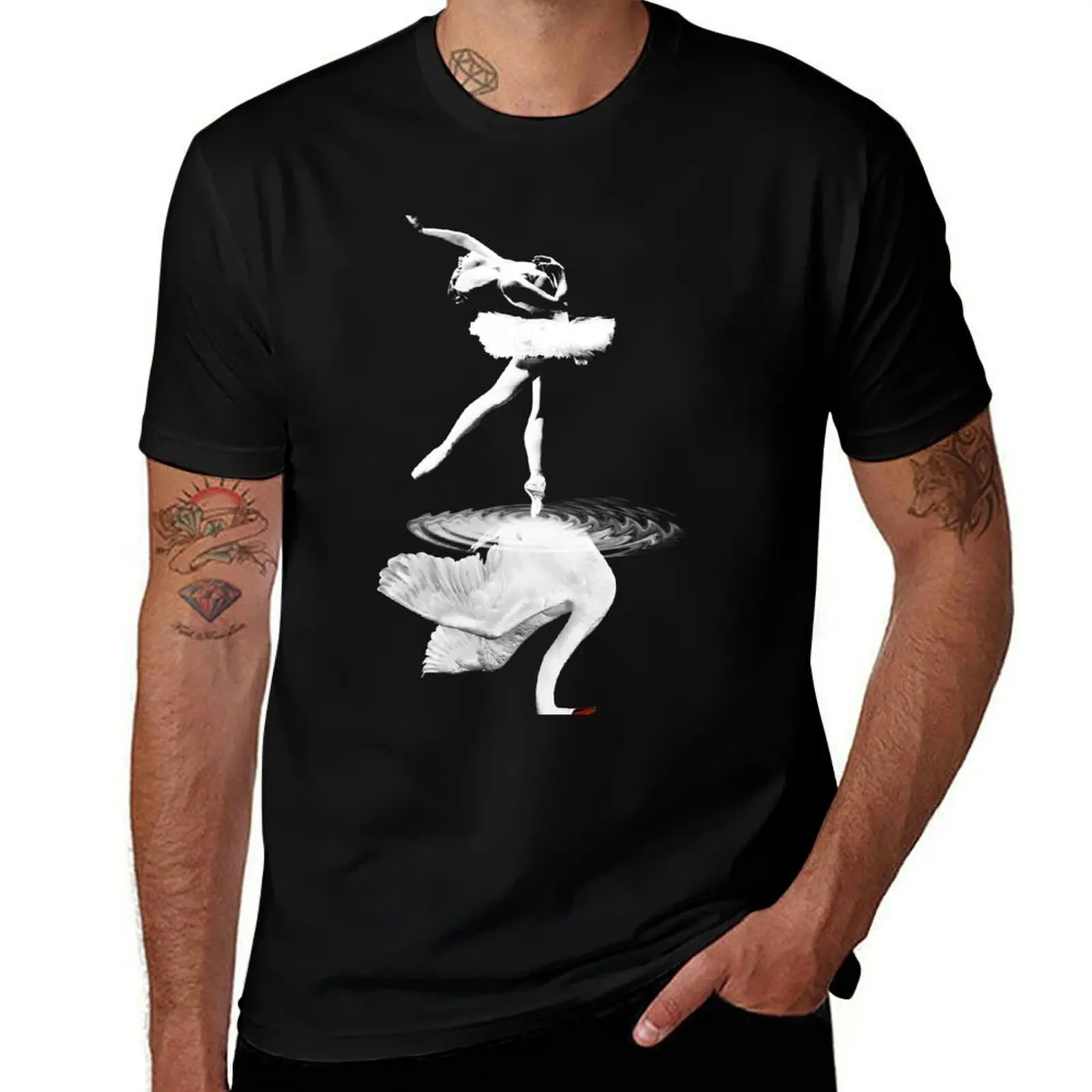 Ballet dancer and swan mirror T-Shirt Casual Simple Design Short Sleeve Shirt T-Shirt