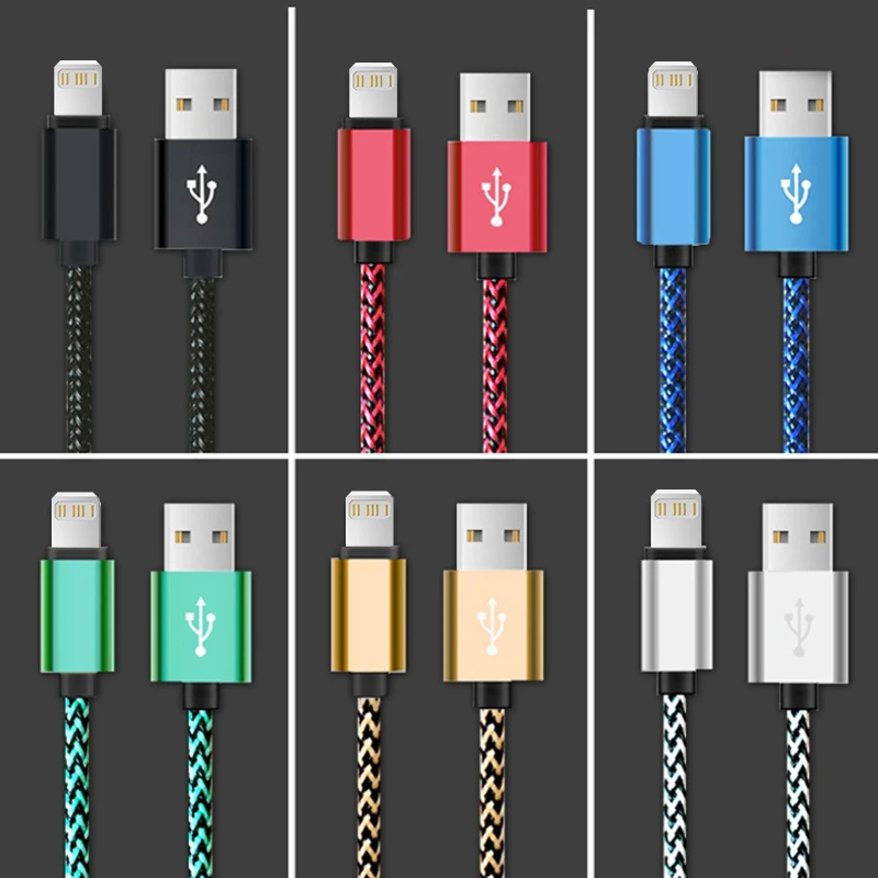 1 متر 2 متر 3 متر USB كابل شاحن البيانات آيفون X XR XS 11 12 13 برو ماكس 6 6S 7 8 14 زائد SE سريع شحن الحبل النايلون مضفر كابل