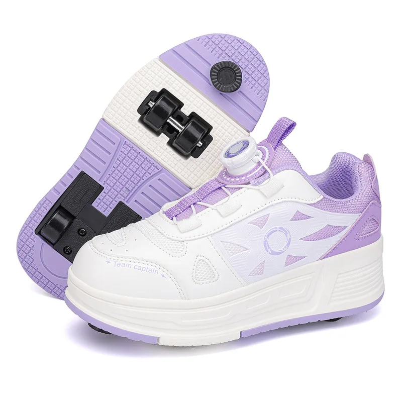 Boys and Girls Kids Roller Skate Shoes Summer Breathable Hidden Four‑Wheel Automatic Retractable Shoes with Brakes for Walking
