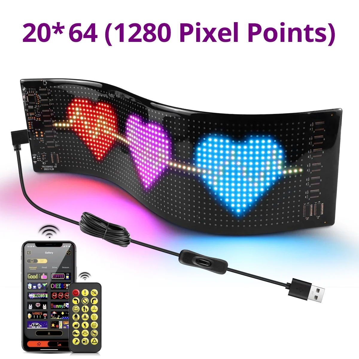 Scrolling Advertising LED Sign Panel Bluetooth App Control Logo Light Customize Text Pattern Animation Programmable Car Display