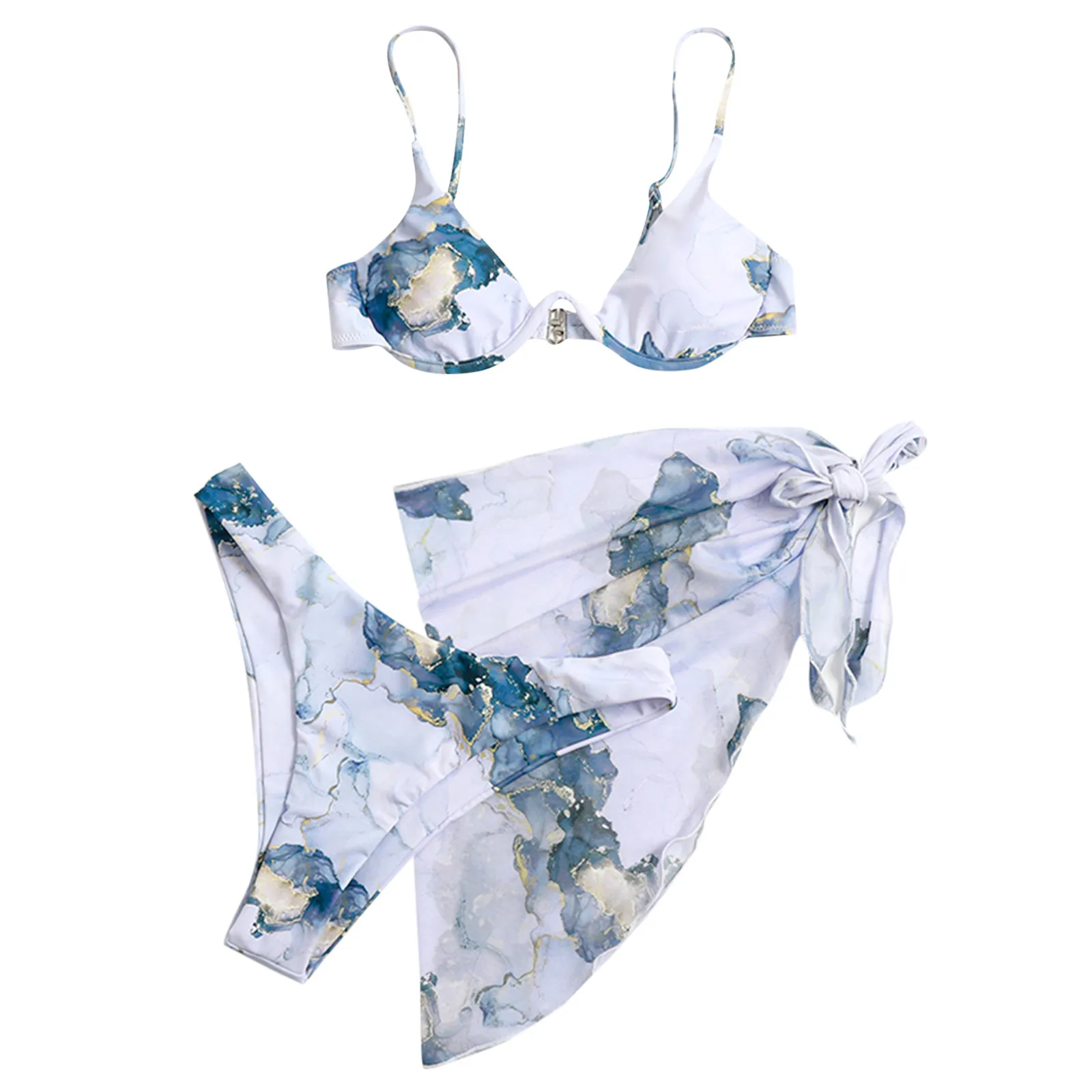 Trajes de baño de gasa con cordones Tie-dye para mujer, conjuntos de Bikini Sexy, trajes de baño estampados, trajes de baño divididos, conjuntos de