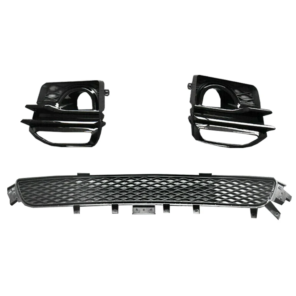 Front Lower Grill & Fog Light Lamp Cover Bumper Hood Air Vent Frame Grille Auto Kit For Infiniti Q50 M Sport 2014-2017