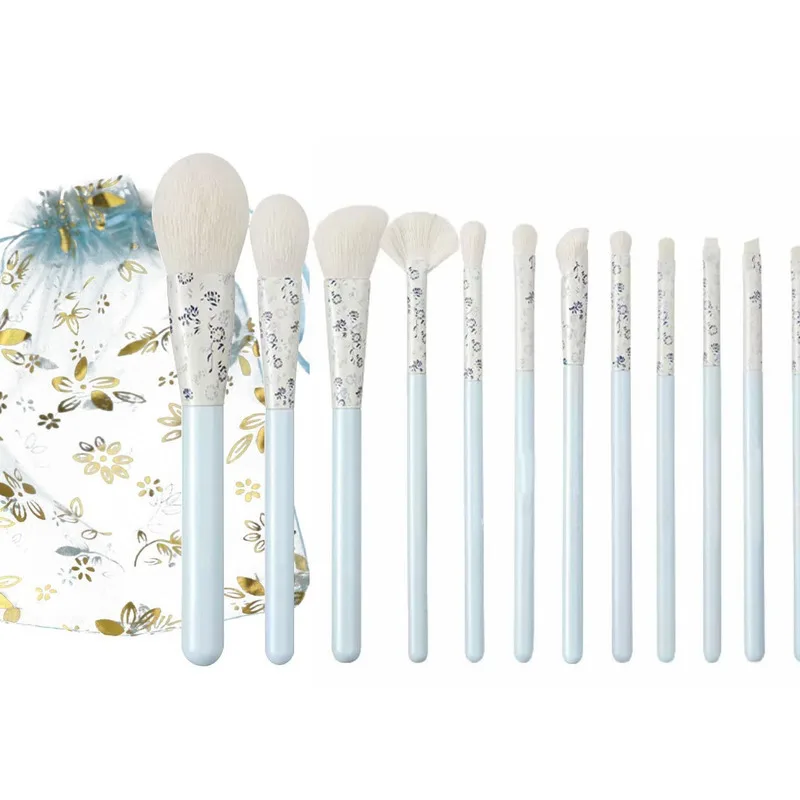 Blue And White Porcelain 12-tube Professional Makeup Artist's Complete Set Of Super Soft Makeup Brushes