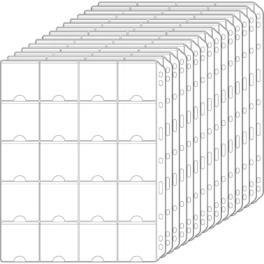 

15 листов карманов для монет, 5x5 см, 2x2, 20 карманов, стандартные вставки для монет с 9 отверстиями, рукава, карманные страницы для сбора монет