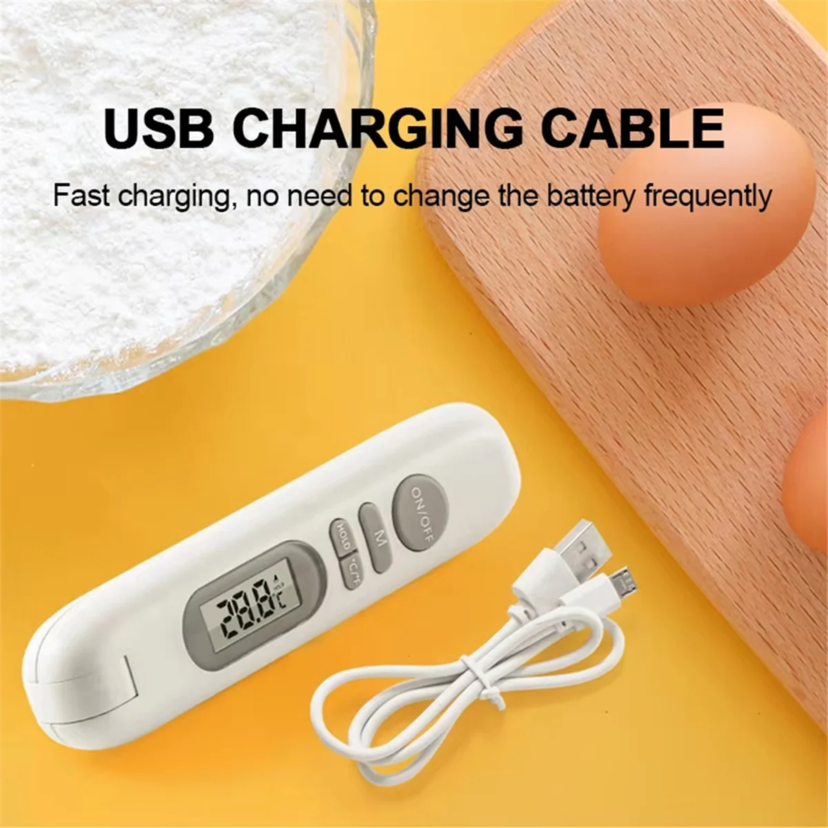 A72P Digital Thermometer with Stainless Steel Probe, LCD Display for BBQ,Cooking,Baking,USB Charging,over Temperature Warning