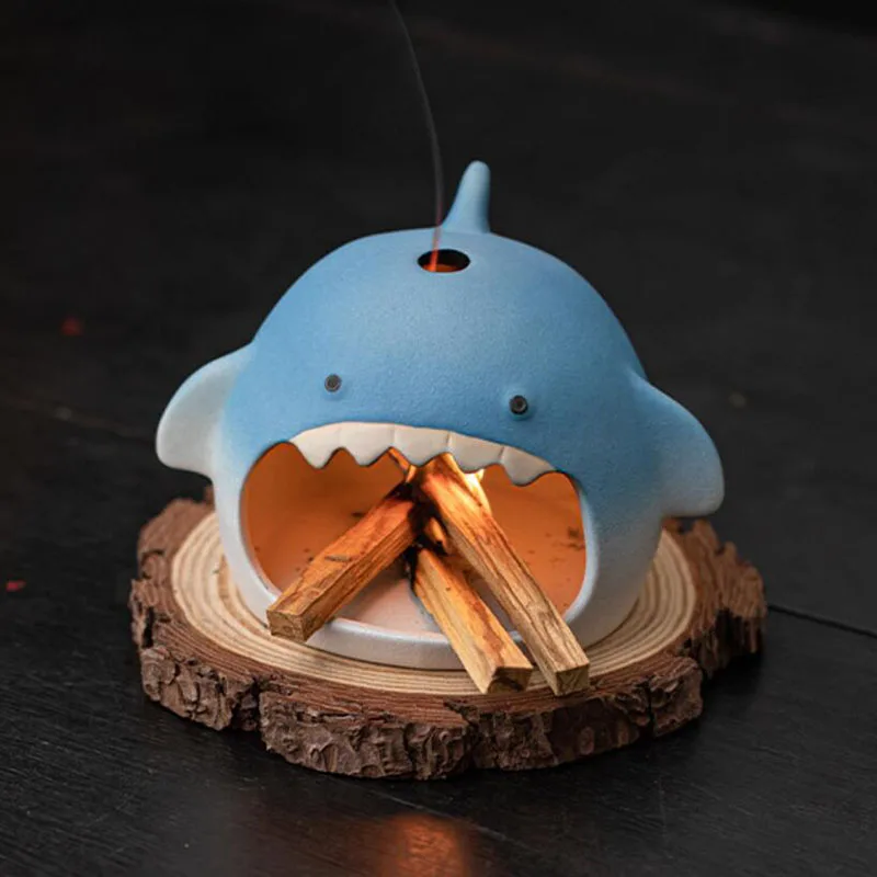 Ceramic Incense Burner Blue Shark Incense Fireplace Pau Santo Stick Incense Holder Fragrance Furnace Living Room Home Decoration