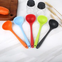 5 Color 200mm Non-stick Silicone Ladle Soup Spoon Heat Resistant Round Scoop All-in-one Silicone Large Spoon Kitchen Utensils
