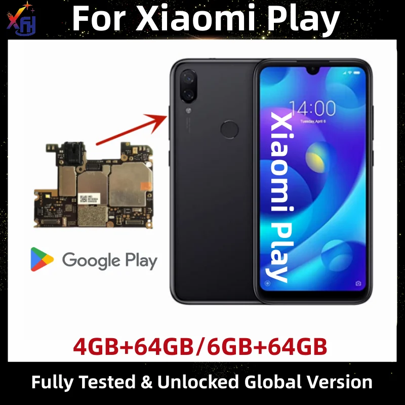 Imagem -03 - Placa-mãe para Xiaomi Play mi Logic Board Desbloqueado Original 64gb Rom 128gb 4gb 6gb Ram