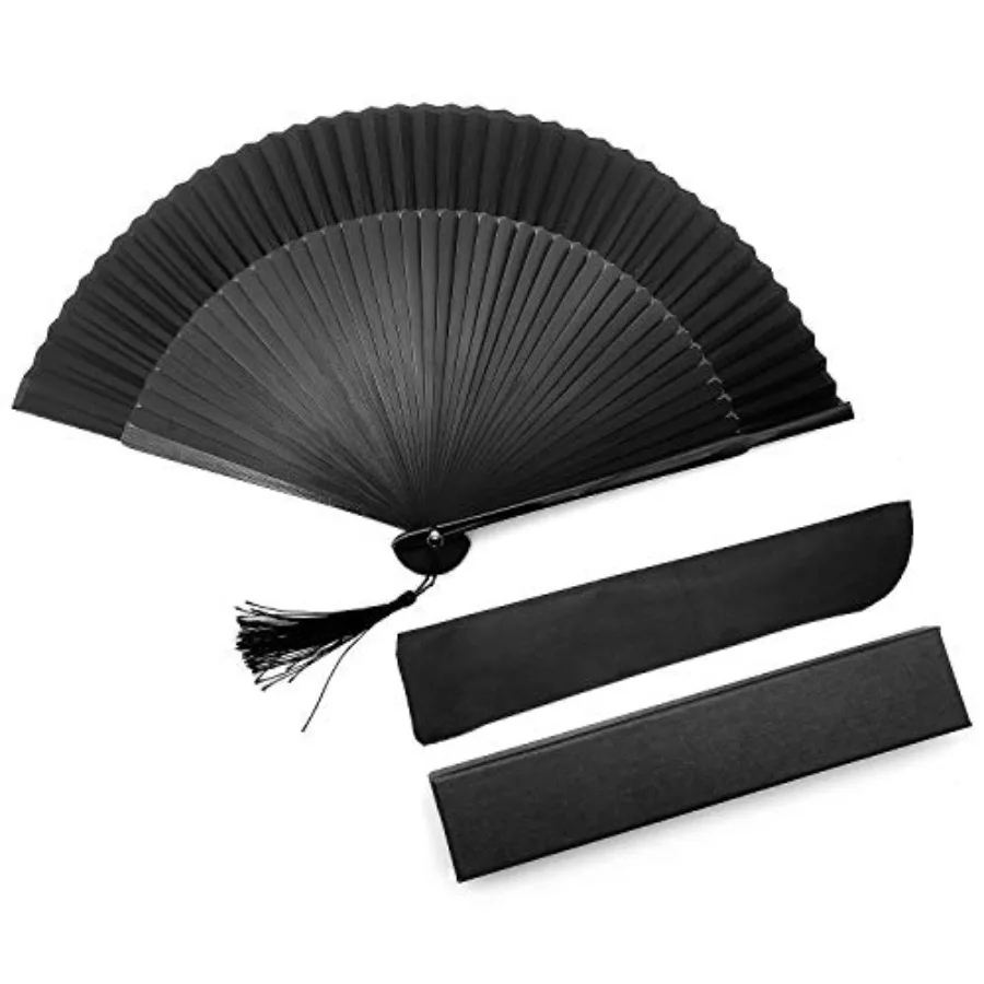 iZoeL Éventail Pliant Noir en Soie, Éventail Portable de Poche Japonais, Cadeaux pour Fêtes, Invités, Été, Cérémonies