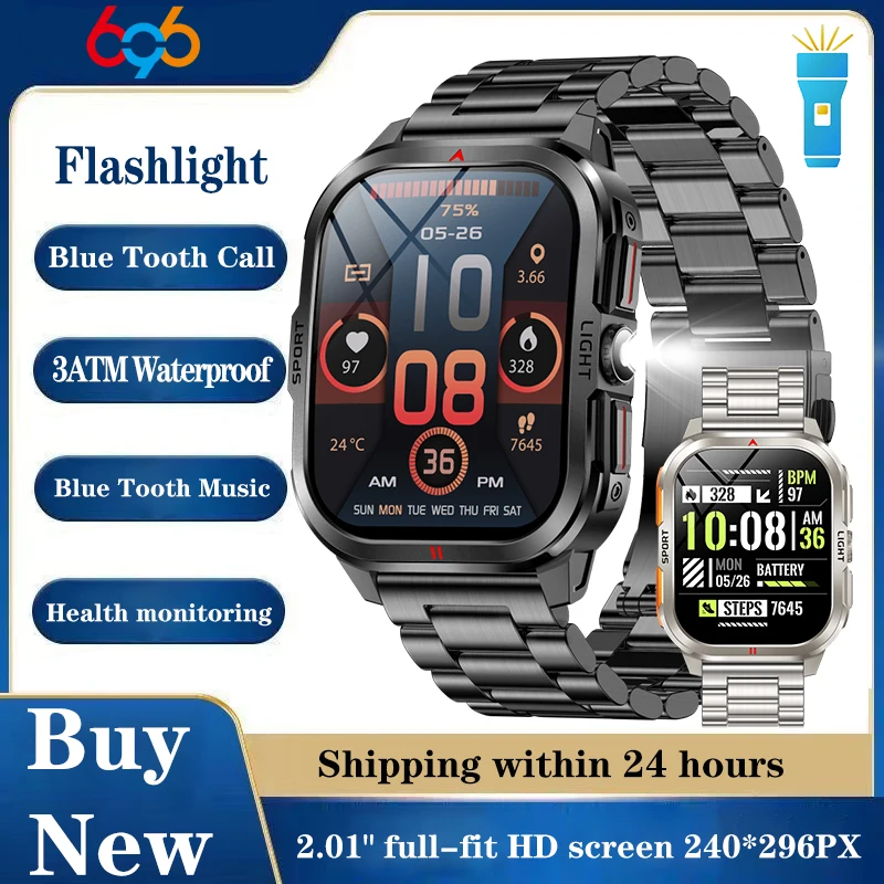 

Large HD Curved Screen Smart Watch Waterproof Outdoor Sports Fitness Smartwatches Men Flashlight Wireless Call One Click Answer