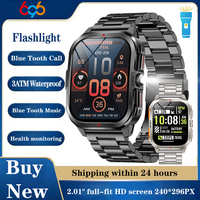 Large HD Curved Screen Smart Watch Waterproof Outdoor Sports Fitness Smartwatches Men Flashlight Wireless Call One Click Answer