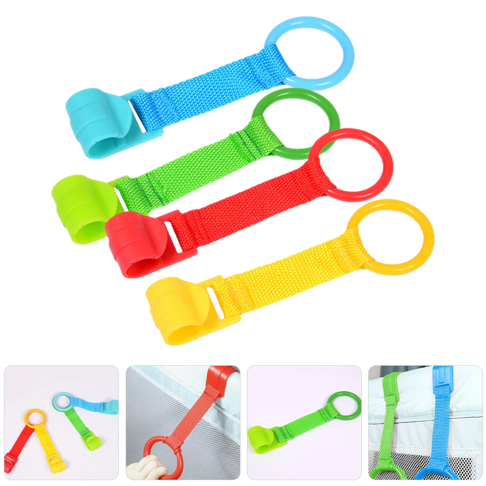 

4 Pcs Crib Sling Pull Pram Toys Baby Holding Rings for Toddler up Learning Standing Play Pen