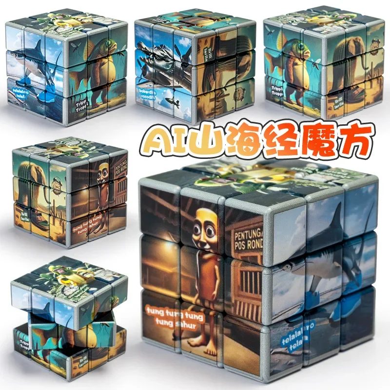 لعبة ألغاز Brainrot Tung Sahur Rubik Cube كارتونية للأطفال هدية عيد الميلاد وعيد الميلاد 3 × 3 سرعات مغناطيس ستيف أليكس كريبر إيفوكر #4