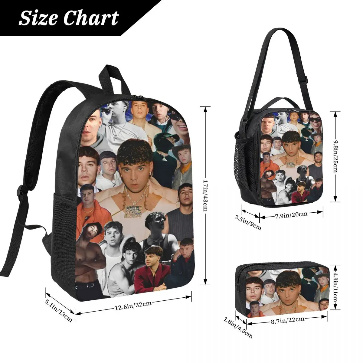 3Pcs Quevedo Singer Cool Rapper Backpack Set for Girls Boys Pencil Boxes Bookbag Sets with Lunch Box For School Students Daypack