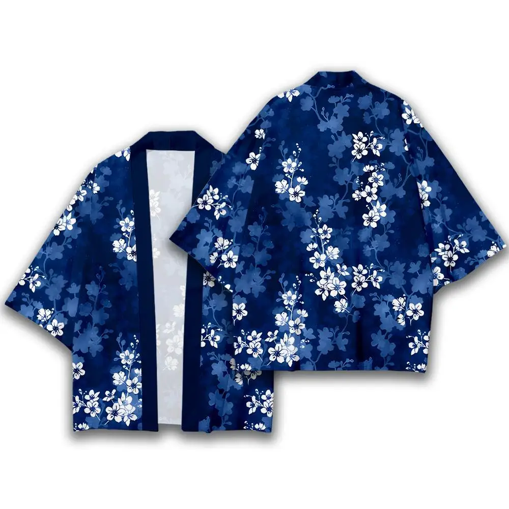 Cherry Blossom Pattern Japanese Style Kimono Unisex Loose Comfortable Yukata Fashion Vintage Casual Harajuku Street Cardigan