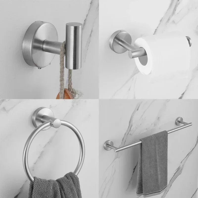 Wall Mount Matte Black Bathroom Hardware Set Stainless Steel Towel Bar Towel Ring Paper Holder Hook Modern Bath Accessories Set