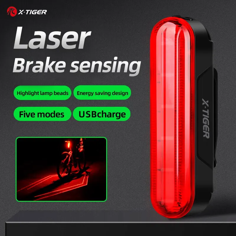 X-TigerBike Tail Light Smart With Memory Rechargeable LED Laser Riding Double Bracket with Brake Sensor Riding Accessories