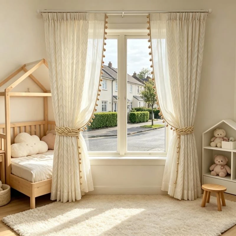 Herringbone French Cream Chenille Curtains for Living Room Bedroom High Precision Villa High Blackout Pattern Custom Size