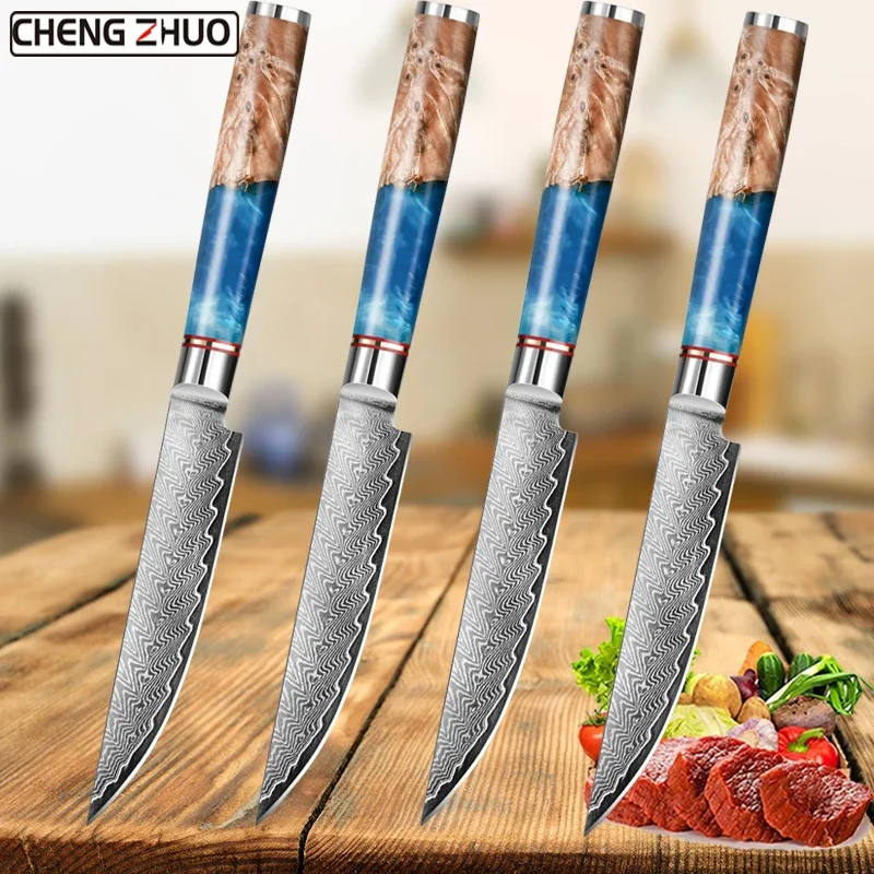 Damascus Steel Steak Knife VG10 Cutlery Set Professional Chef Kitchen Meat Fish Fruit Knife with Gift Box