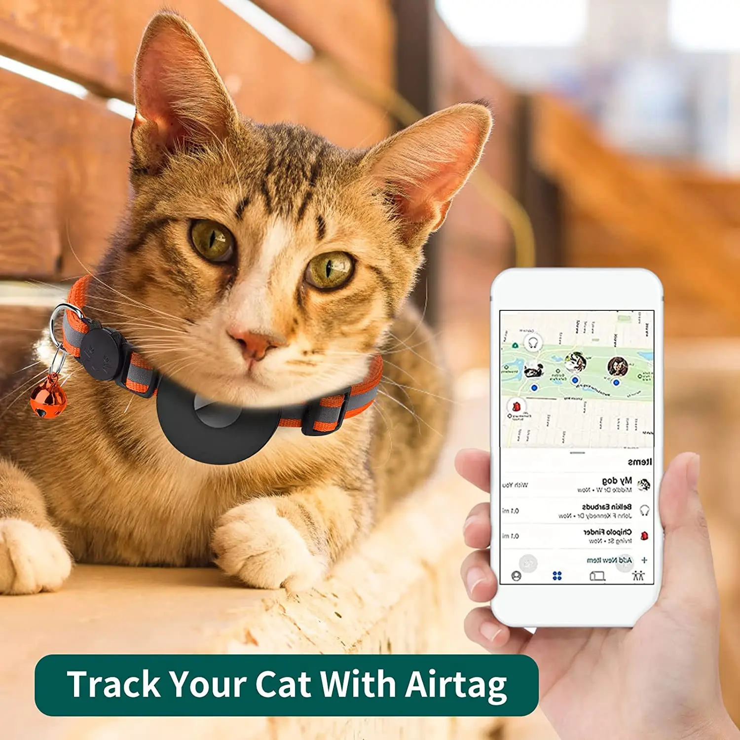 Breakaway Airtag Cat Collar,Reflective Apple Air Tag Cat Collar with Bell Waterproof Airtag Holder Case,GPS Pet Tracker Collar