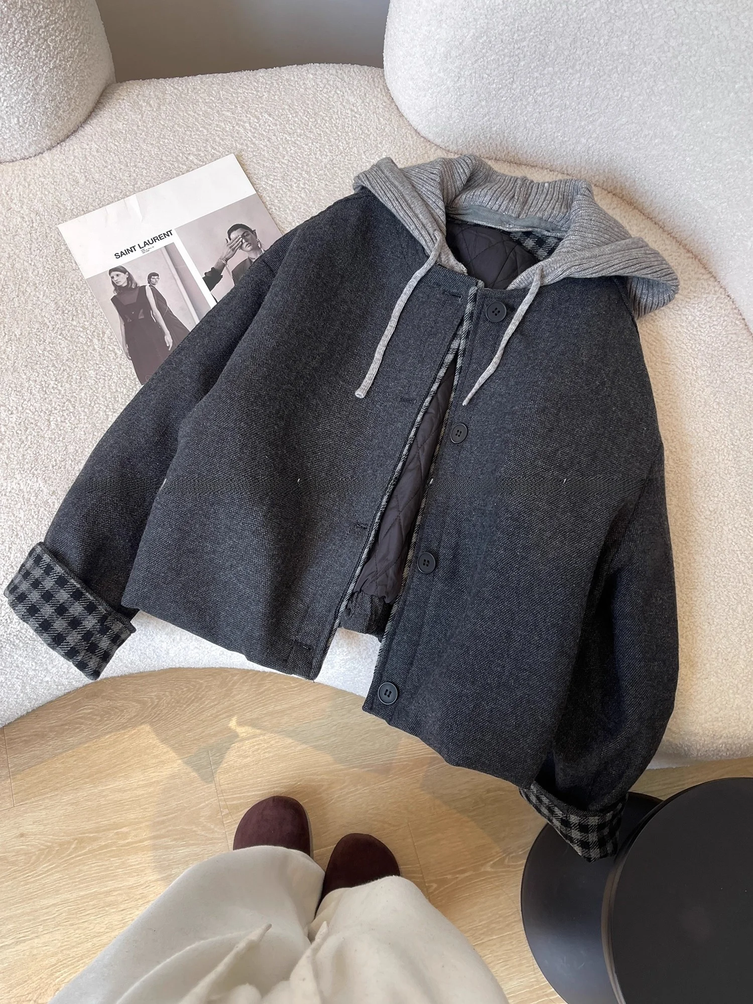 

Loose Casual ort Hooded Jaet Women's Winter Design Sense New Sle plus Size Long Sve Slimming Top Korean Version