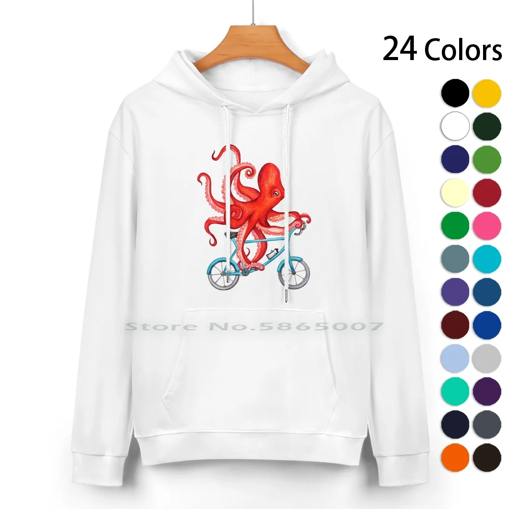 Cycling Octopus Pure Cotton Hoodie Sweater 24 Colors Octupus Drawing Amelie Legault Cycling Octopus For Cyclist Funny Octopus