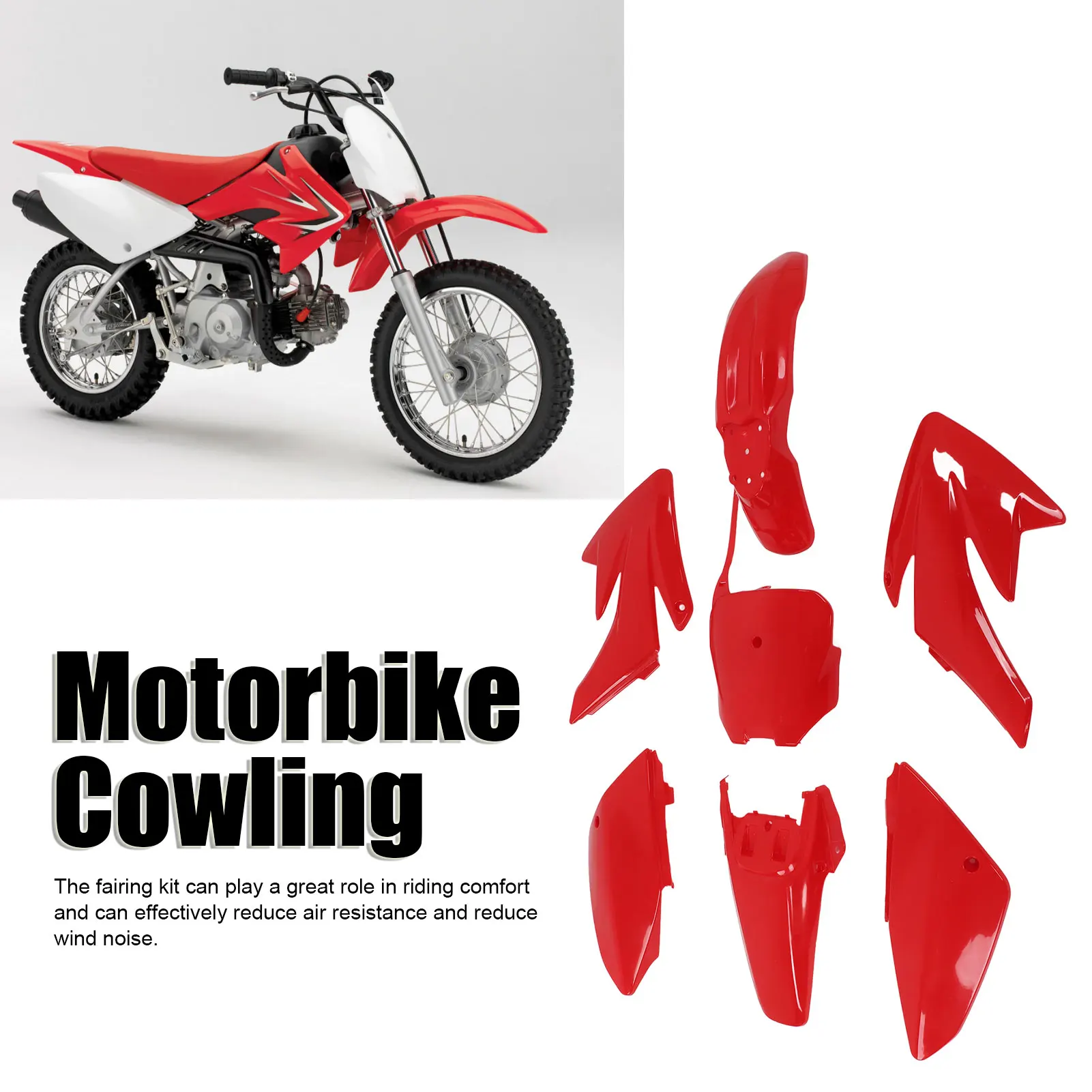 

Motorcycle Fairing Bodywork Motorcycle Mudguard Body Fairing Kit ABS Plastic Wear Aging Resistant Replacement for CRF 70