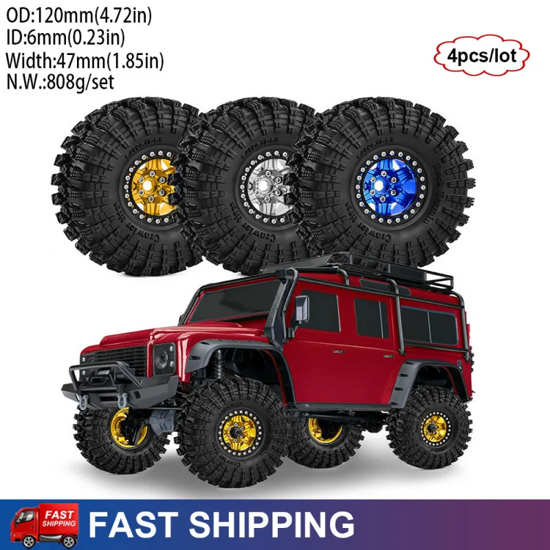 

4PCS 1.9" Metal Beadlock Tires and Wheels For 1/10 Traxxas TRX4 TRX6 SCX10 II III 90046 AXI03007 D90 RC Crawler Upgrade Parts