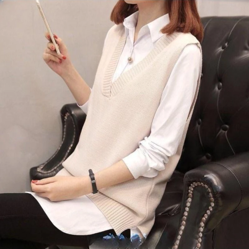 Women Sweater Vests Knitting Solid Sleeveless Leisure Tops Slouchy Chic All-match Loose Tender Soft Minimalist Feminine Daily