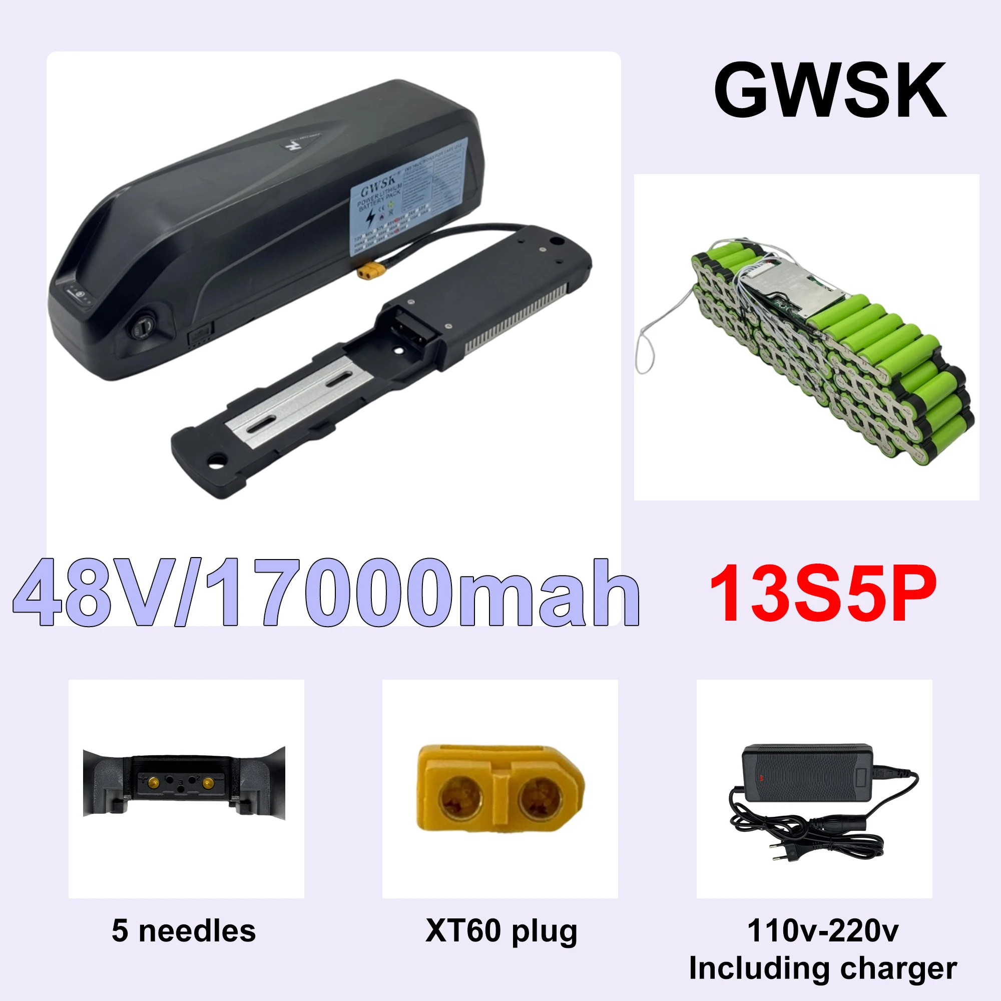 

100% full capacity power supply 18650 Hailong battery, 36V48V 17AH-20AH lithium battery pack, suitable for 250-2000W