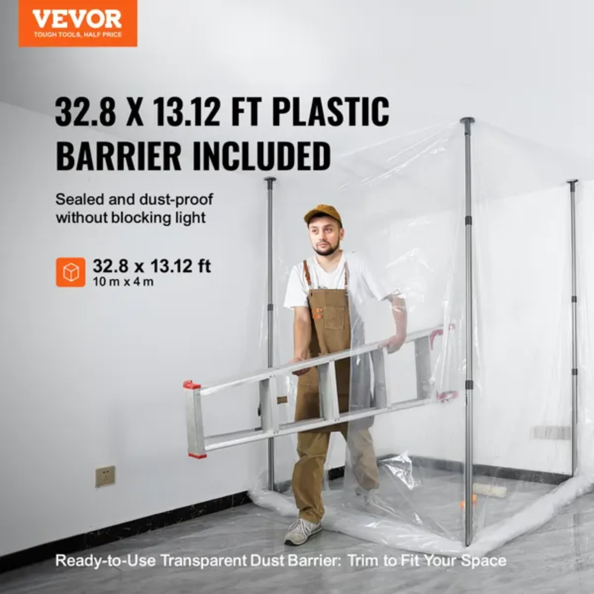 VEVOR Dust Barrier Pole - 12 Ft with 4 Extendable Rods Dust Control System