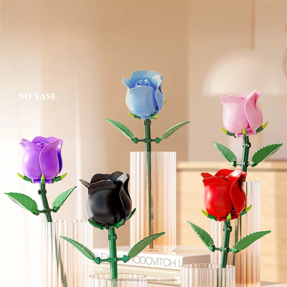 

MOC 5PCS Romantic Colorful Rose Bouquet Building Blocks Set Wedding Ceremony Decoration Flower Love Toys Valentine's Day Gifts