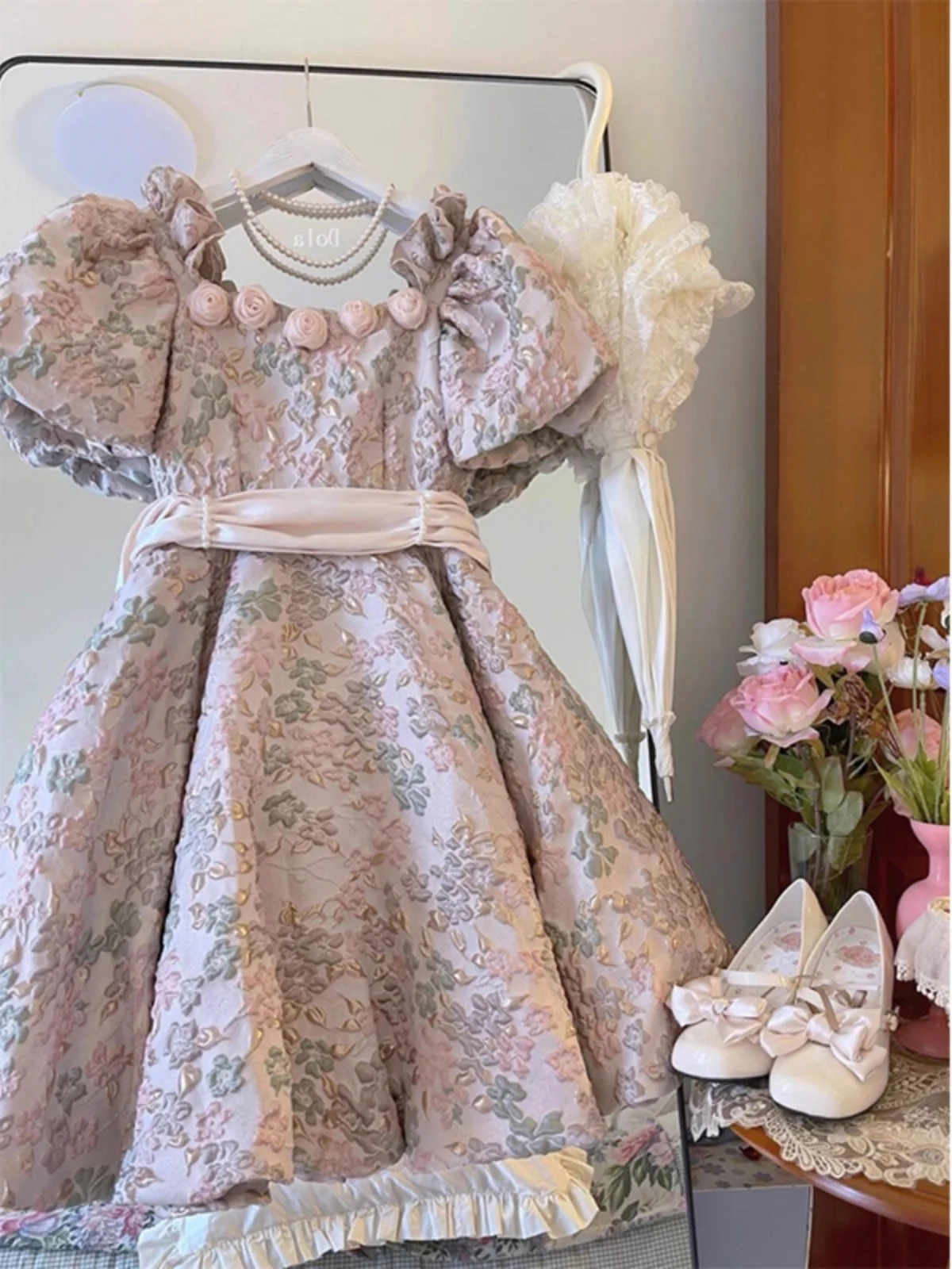 

Sweet Unique Princess Style Bubble Sleeve Dress Women's First Love Beautiful Dress High Waist A-Line Skirt Summer Dress