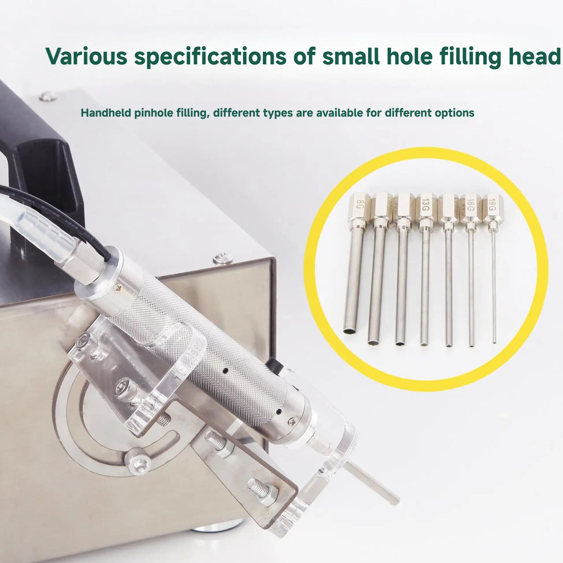 HD1360 Small Bottle Filling Machine Interchangeable Filling Tips 1.5mm 2.4mm 4mm Needle Nozzle Drip-Free Operation
