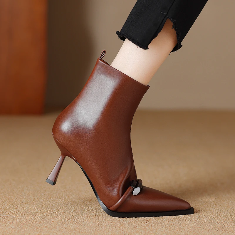 2024 New Autumn Women Boots Women Shoes Pointed Toe Ankle Boots High Heel Shoes Winter Modern Boots Split Leather Ladies Shoes