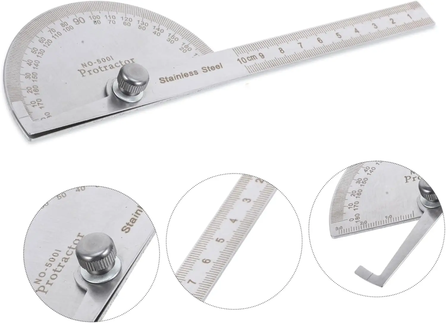 0-180 ° Round Head Protractor, Thickened Stainless Steel Angle Gauge for Measuring Large Woodworking Angle Gauges