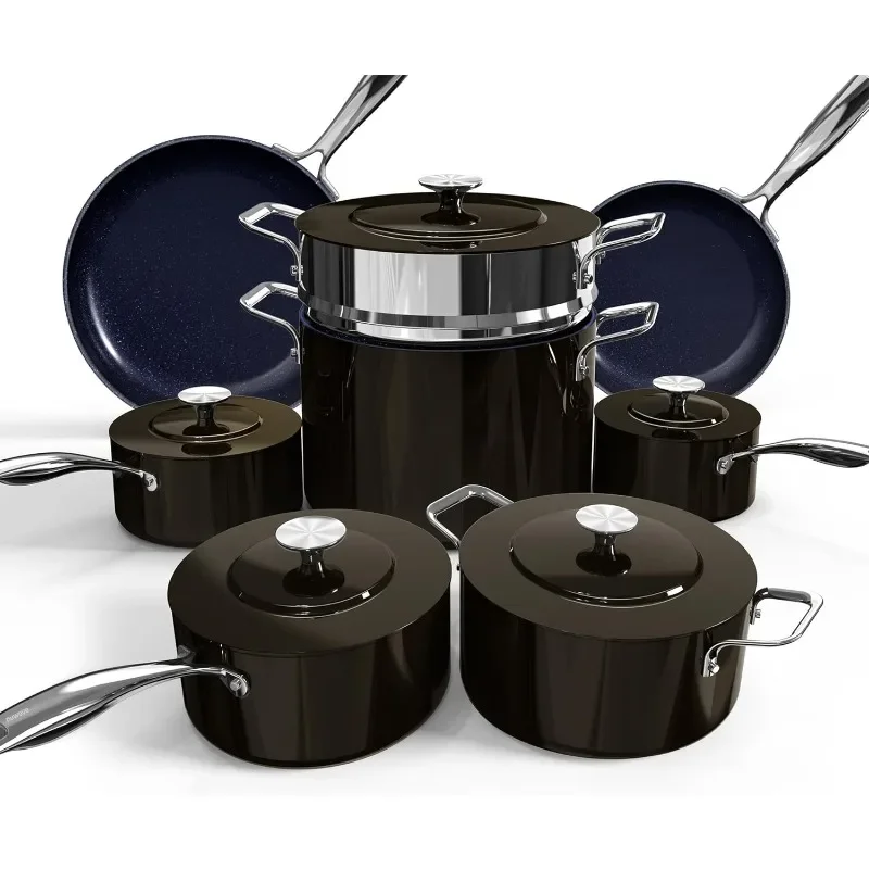 Lightweight cookware set, super non-stick, stay cool handles, suitable for all stovetops and induction