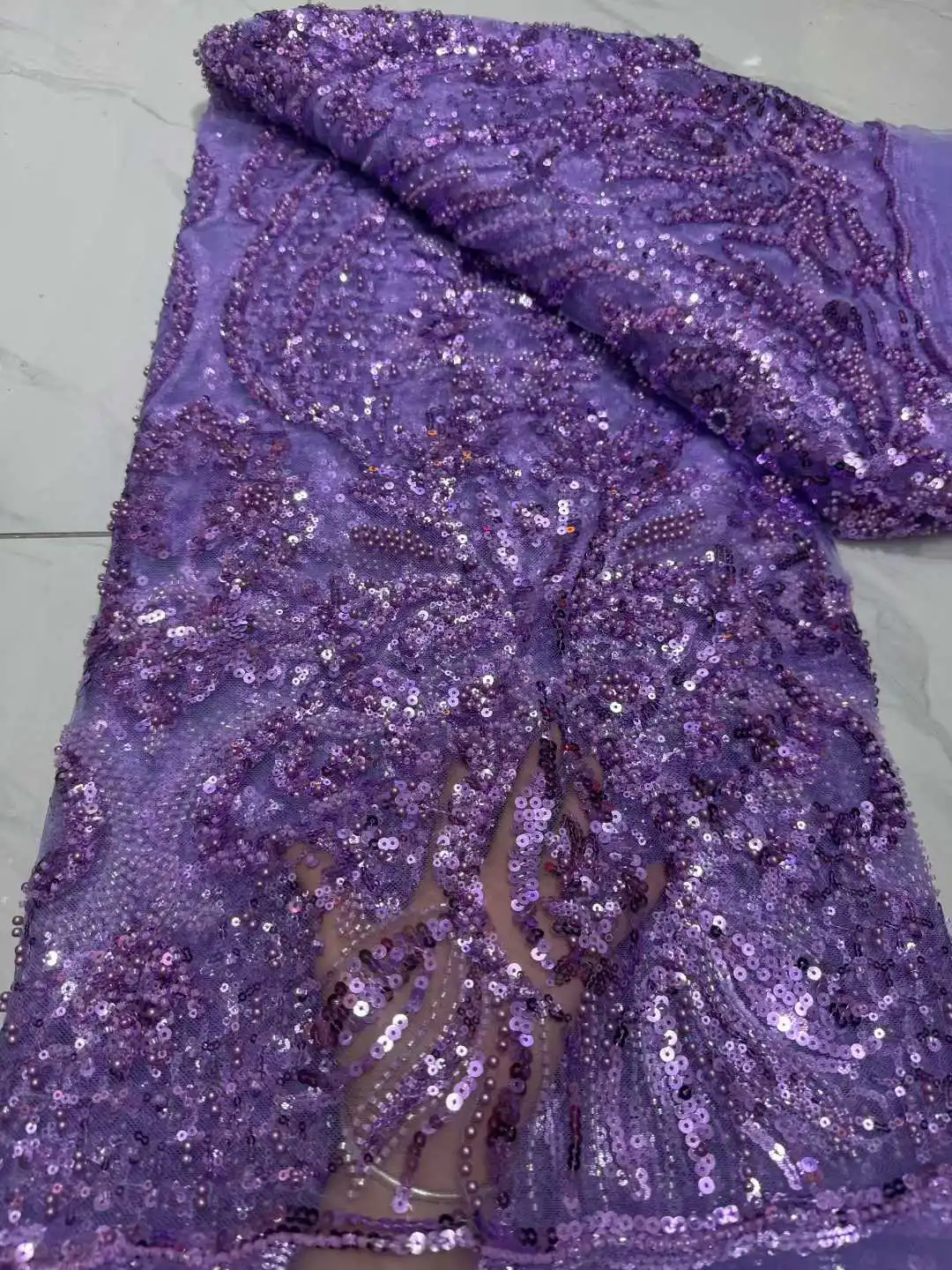 

Luxury African Lace Fabric French Net Sequins Fabric High Quality Embroidered Beads Lace Tulle Nigerian For Sewing